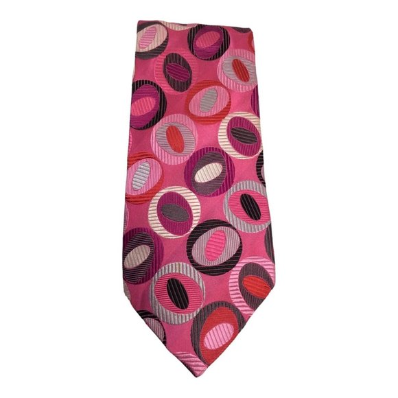 DUCHAMP LONDON Pink Geometric Silk Tie Hand Made In England 61"/ 3".1/2 EX COND - Picture 8 of 8